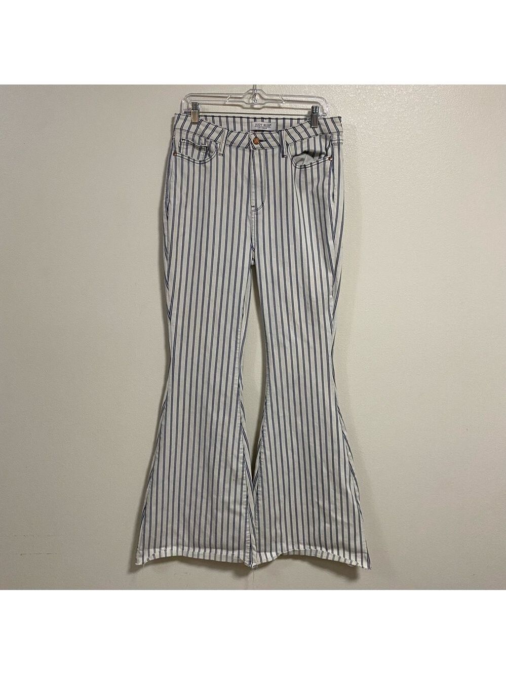 Judy Blue Jeans Junior Size 13/31 White Striped Super Flare Stretch Jeans